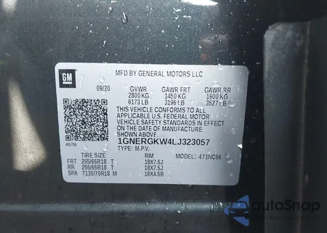 2020 Chevrolet Traverse Fwd Lt Cloth из США, поврежденный, VIN 1GNERGKW4LJ323057